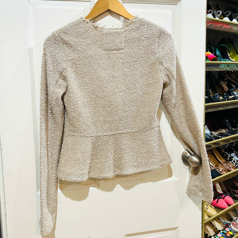 VTG Anthropologie Cartonnier Beige Peplum Textured Knit Jacket Romantic Size S - Picture 4 of 8